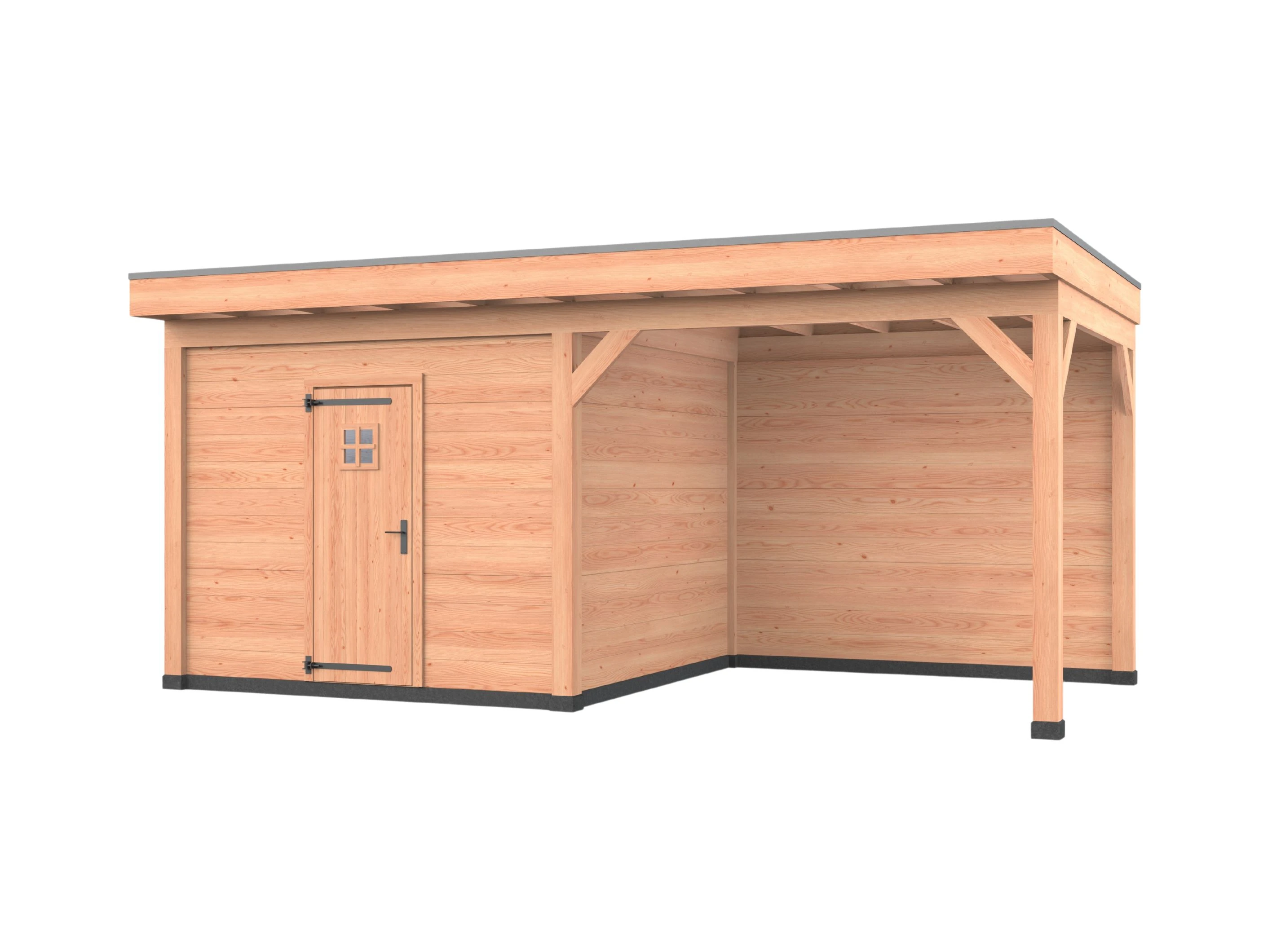 Douglas overkapping, 600 x 300, met schuur en achterwand, Westwood Comfort Green - Afbeelding 1